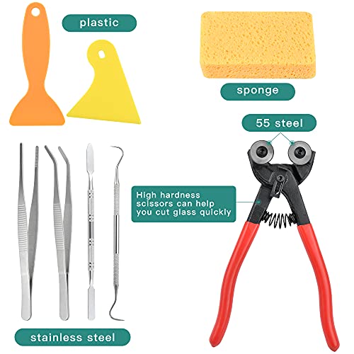 Worldity 19Pcs Mosaic Tools Kit, Heavy Duty Glass Mosaic Cut Nippers and Tile Nippers, Professional Mosaic Cutter Tool for Cutting Glass Mosaic, Worldity