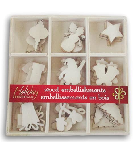 Mini Laser Cuts Wood Shape - Winter and Christmas Icons - 45 Pieces - 1'' Across Multicraft
