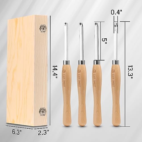 SainSmart 4 PCS Carbide Wood Lathe Turning Tool Set, Diamond, Round, and Square Replaceable Carbide Inserts, Ergonomic Wood Handle, for Turning Pens