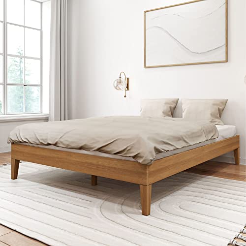 Plank+Beam Solid Wood Platform Bed Frame, Strong Wood Slat Support, No Box Spring Needed, Easy Assembly, Matte Pecan, Queen - WoodArtSupply