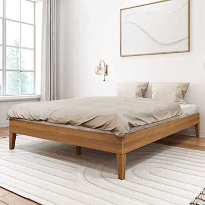 Plank+Beam Solid Wood Platform Bed Frame, Strong Wood Slat Support, No Box Spring Needed, Easy Assembly, Matte Pecan, Queen - WoodArtSupply