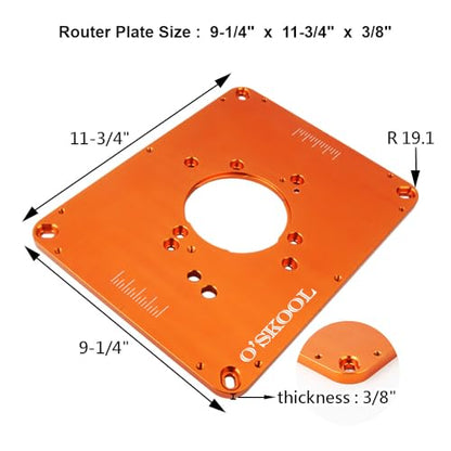 O'SKOOL Precision Aluminum Router Table Insert Plate, Router Templates With Pre-Drilled Adapt to Multiple Routers of Different Model - WoodArtSupply