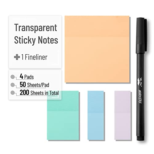 Mr. Pen- Transparent Sticky Notes, 200 pcs, Pastel Colors, See Through Sticky Notes, Sticky Notes Transparent, Sticky Notes Clear, Annotation Sticky Mr. Pen
