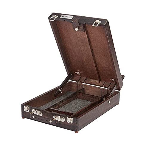 KINGART 702 Adjustable Wood Table Sketchbox Easel, Premium Beechwood Espresso Stain - Portable Artist Desktop Storage Case, Hold All Supplies KINGART