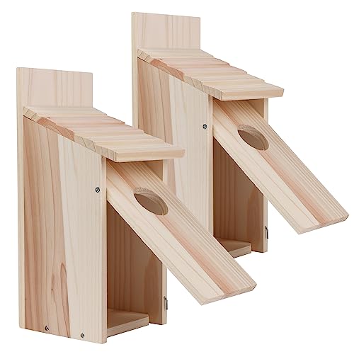 Oceek Cedar Blue Bird Box House Wood Bird House Bluebird Box House Cedar Wren and Chickadee Wren Home Outdoor Hanging Wood Birdhouse No Assembly OceeK