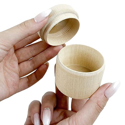 3pcs 2''x2'' Unfinished Wooden Boxes - Small Round Unpainted Storage Containers with Lids - DIY Craft Boxes for Jewelry, Rings, and Trinkets