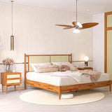 Bme Oliver 15 Inch Acacia Wood Bed Frame with Handcrafted Rattan Headboard - Bohemian & Mid Century Charm, No Box Spring Needed Bme