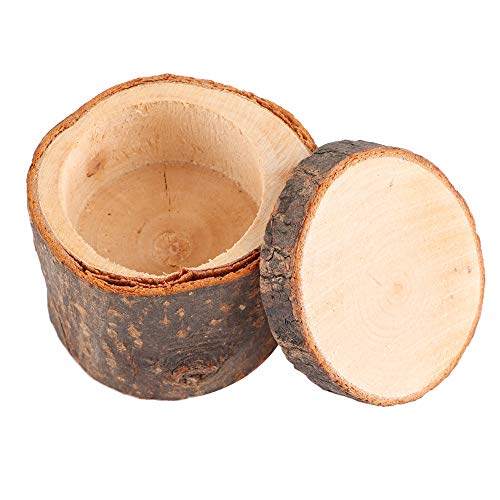 Liyeehao 3pcs/ Set Wood Wedding Ring Box Round Wooden Storage Boxes DIY Craft Jewelry Trinket Box DIY Rustic Wedding Ring Case Gift for Wedding, Liyeehao