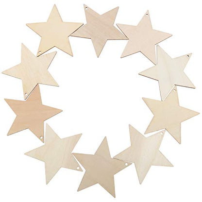 Tatuo 100 Pieces Christmas Wooden Star Ornaments Star Wooden Ornaments Cutouts for Crafts Hanging Ornaments with Ropes for Embellishments, Wedding, - WoodArtSupply