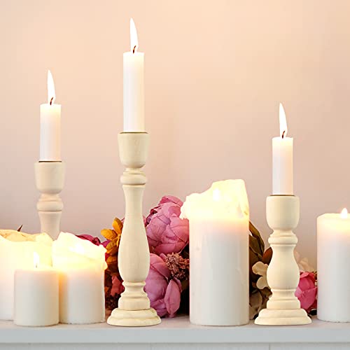 SDUSEIO 3 Pieces Wooden Candle Holders Wooden Farmhouse Candlesticks Unfinished Pillar Taper Candle Holders for DIY Spiral Taper Candle Home