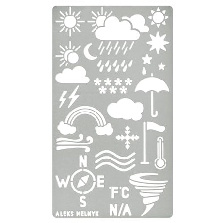 Aleks Melnyk #14 Metal Journal Stencil, Weather Forecast, Rain Drop, Umbrella, Stainless Steel Stencil 1 PCS, Template Craft Wood Burning, Patterns, - WoodArtSupply