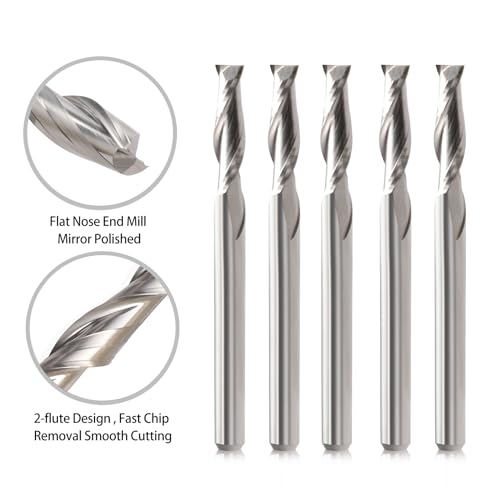 CNC Router Bits 1/8" Shank CNC Bit End Mill 1/16" Cutting Dia Flat Nose Carbide Endmill Two Flute Spiral Upcut Milling Cutter Tool Set for Wood PVC