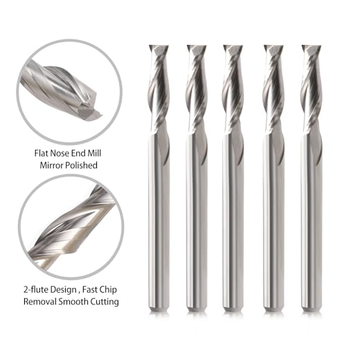 CNC Router Bits 1/8" Shank CNC Bit End Mill 1/16" Cutting Dia Flat Nose Carbide Endmill Two Flute Spiral Upcut Milling Cutter Tool Set for Wood PVC HOZLY