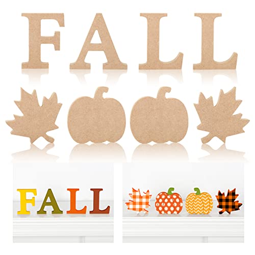 Whaline 8Pcs Wooden Fall Pumpkin Maple Leaves Cutouts Unfinished Table Wooden Signs Fall Wood Letters Craft Tags Slice Ornament for Fall Thanksgiving