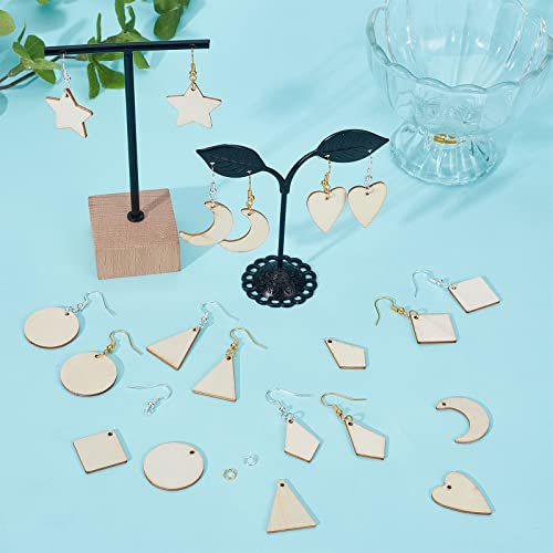 SUNNYCLUE 520Pcs 80 Pairs Unfinished Wooden Earrings Wood Earring Blanks Kit Wood Large Charms 160Pcs Earring Hooks 200Pcs Jump Rings for Jewelry SUNNYCLUE