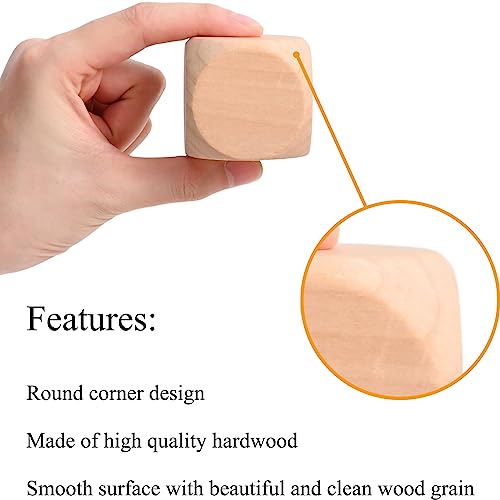 Blank Wooden Dice 2 inch 10PCS Unfinished Square Blocks 50mm Small Wood Cubes with Rounded Corners for DIY Craft Projects