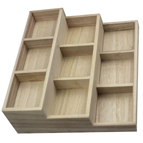 Zerodeko Wood Jewelry Tray 9 Grid Wooden Storage Divider Box Drawer Desk Organizer Tray Showcase Display Box Ring Earrings Holder Sorting Tray for Zerodeko