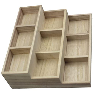 Zerodeko Wood Jewelry Tray 9 Grid Wooden Storage Divider Box Drawer Desk Organizer Tray Showcase Display Box Ring Earrings Holder Sorting Tray for