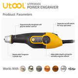 UTOOL Engraver Pen with Letter/Number Stencil, 24W Handheld Etching Tool for Wood Metal Glass Engraving with 4 Replaceable Tungsten Carbide Steel UTOOL