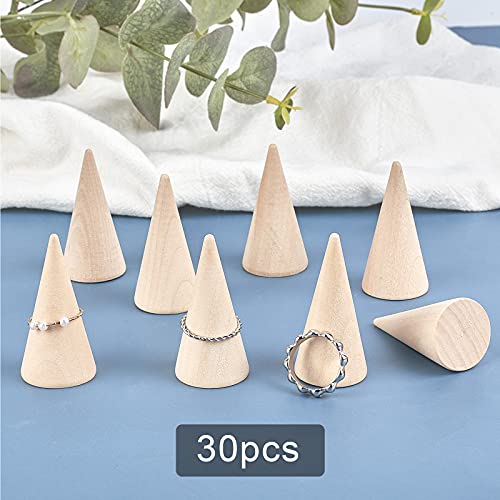 FINGERINSPIRE 30 Pcs Wood Cone Ring Holder Finger Jewelry Display Stand（Burlywood 1x2 Inch） Ring Display Stands Organizer DIY Craft for Retail - WoodArtSupply