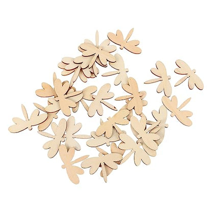 VILLCASE 60 Pcs Dragonfly Chips Wooden Circles Wooden Shapes for Crafts Dragonfly Wooden Ornaments Unfinished Wood Cutouts Unfinished Wooden Craft