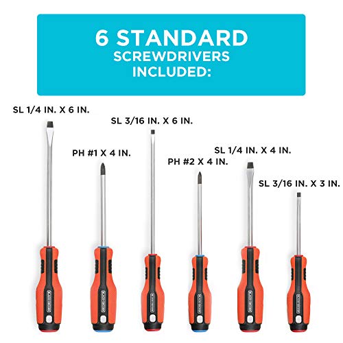 BLACK+DECKER Magnetic Screwdriver Set, Phillips, Flat Head, and Precision Screwdrivers, 12-Piece (BDHT65002) - WoodArtSupply