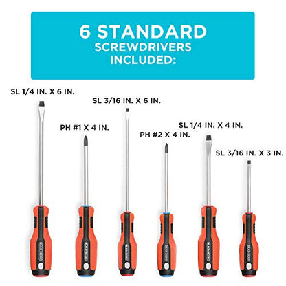 BLACK+DECKER Magnetic Screwdriver Set, Phillips, Flat Head, and Precision Screwdrivers, 12-Piece (BDHT65002) - WoodArtSupply