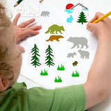 65 Pieces Animal Stencils for Painting, Small Reusable Deer Bear Stencil Template Tree Bee Bird Mountain DIY Craft Paint Stencils for Painting on Hosomono