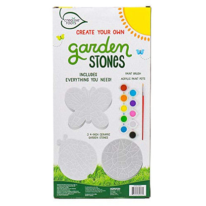 Creative Roots Mosaic Butterfly, Ladybug, & Sun Stepping Stone, Includes 3-Pack 4.5-Inch Ceramic Stepping Stone & 6 Vibrant Paints, Paint Your Own - WoodArtSupply