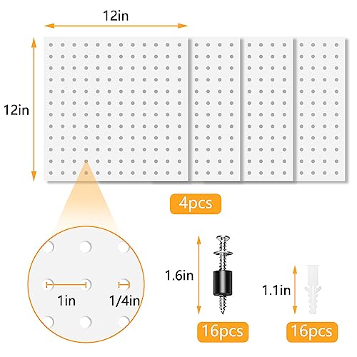 BELLO YON 4Pcs Pegboard, Peg Board, Pegboard Wall Organizer Panels Accessories, Mount Display Pegboard Kits, Metal Pegboard for Walls Garage Craft BELLO YON