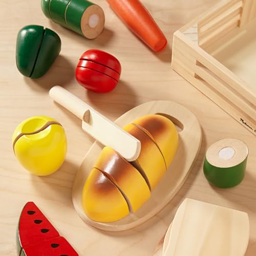 Melissa & Doug Cutting Food - Play Set With 25+ Hand-Painted Wooden Pieces, Knife, and Cutting Board - Pretend Play Kitchen Fruit Toys For Toddlers Melissa & Doug