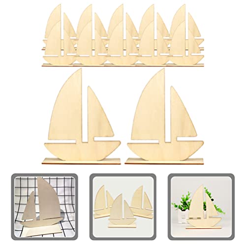 EXCEART Ocean Decor Kids Beach Toys 10Pcs Unfinished Wooden Boat Cutout, Wood Boat Ship Decoration to Paint for Arts Crafts DIY Projects Home Party