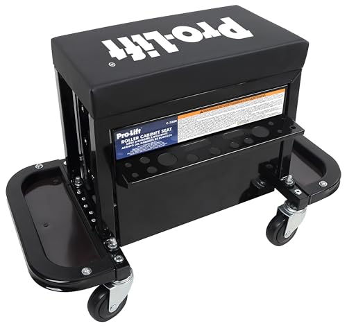 Pro-Lift Mechanic Roller Seat with Tool Box - 3-Drawer Rolling Tool Chest Stool with Padded Seat Cushion for Garage Creeper – 400 Lbs Capacity - WoodArtSupply