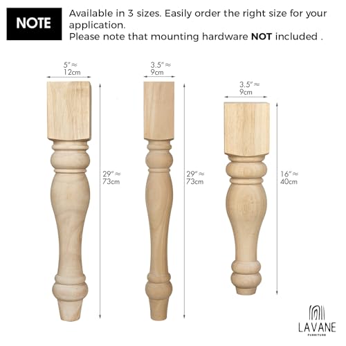 La Vane 29x3.5x3.5inch Chunky Farmhouse Table Legs, Set of 4 Unfinished Rubber Wood Replacement Table Legs for Bench Coffee Table Dining Table La Vane