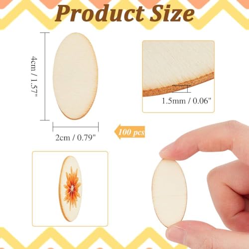 NBEADS 100 Pcs Unfinished Wood Cutouts, Oval Shape Wood Pieces Wooden Cutouts Wood Discs Slices Natural Wood Embellishments for Drawing Art Craft NBEADS