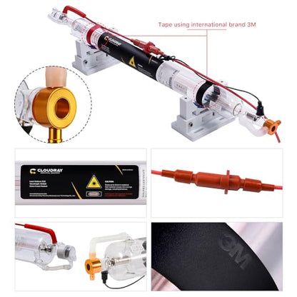 Cloudray 40W Laser Tube 720mm Dia.50mm,CO2 Laser Tube 45W,Cable Preconnected with Coating,40 Watt C02 Laser Tube With Metal Head (CR35 35-45W) - WoodArtSupply