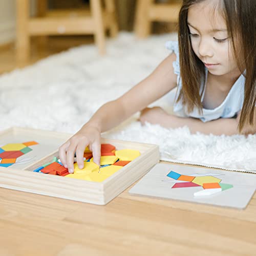 Melissa & Doug Pattern Blocks and Boards - Wooden Classic Toy With 120 Solid Wood Shapes and 5 Double-Sided Panels, Multi-colored - STEAM Animals, Melissa & Doug