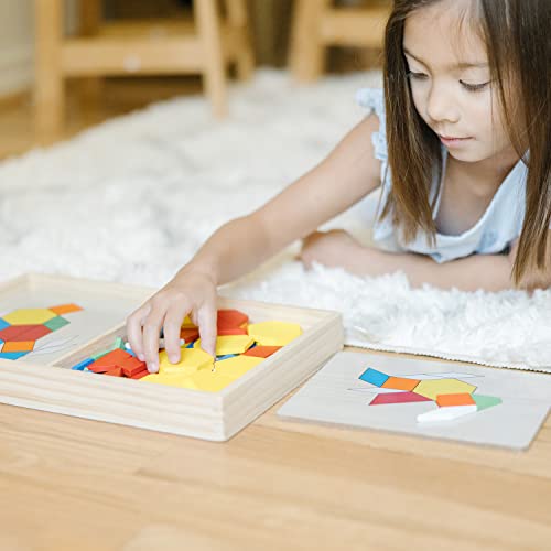 Melissa & Doug Pattern Blocks and Boards - Wooden Classic Toy With 120 Solid Wood Shapes and 5 Double-Sided Panels, Multi-colored - STEAM Animals, - WoodArtSupply