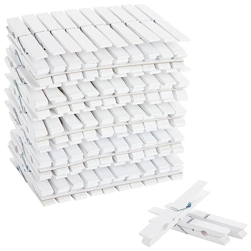 Juvale 100 Pack Wooden Clothespins for Hanging Laundry, Crafts, Photos (White, 4 in) - WoodArtSupply