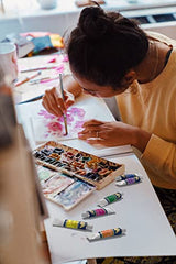 MyArtscape Supplies Paint Set - Gouache 12 x 12ml Paint Tubes - Fade-proof - Rewettable - High Pigment Load - with Premium Set of 15 Short Handle Art MyArtscape