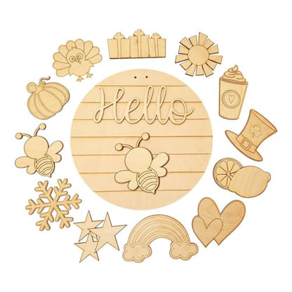 KESYOO Home Decor Interchangeable Seasonal Welcome Sign DIY Unfinished Wood Front Door Sign Farmhouse Wall Hanger Plaque Board For Festival - WoodArtSupply