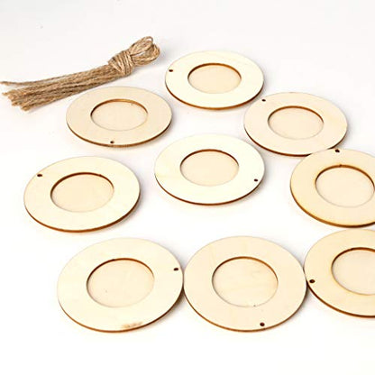 KANXINER 10 Pcs Natural Wood Slices, DIY Ornament Crafts- Round Photo Frame, Unfinished Wood CraftDecorations for Christmas Thansgiving Marriage