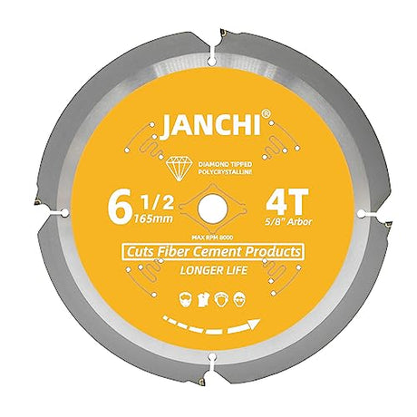 6-1/2 Inch 4T PCD Tip Hardie Fiber Cement Circular Saw Blade with 5/8-Inch DMK Arbor, Polycrystalline Diamond Tipped Teeth Saw Blade for Laminate Janchi