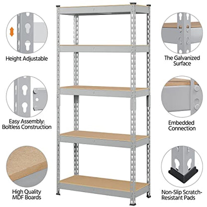 Topeakmart 5-Tier Utility Shelves, Metal Storage Shelves Garage Shelving Unit Adjustable Garage Storage Shelves Storage Racks Heavy Duty Shed - WoodArtSupply