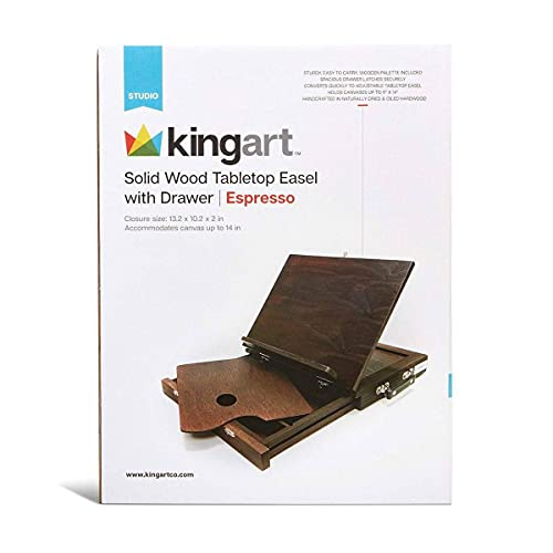 KINGART 706 Adjustable Wood Espresso Stained Desk Tabletop Easel with Storage Drawer and Paint Palette KINGART