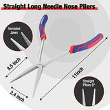 WORKPRO 3PC Long Reach Pliers Set, 11 Inch Extra Long Needle Nose Pliers Set Includes Long Reach Straight Pliers, 90° Bent Nose Pliers, 45°Bent Nose WORKPRO
