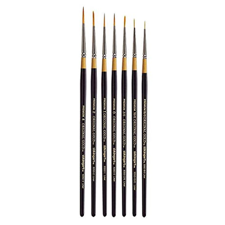 KINGART B-018 Premium 7 pc. Original Gold 9350 Series Liner Brush Set, Synthetic Golden Taklon for Acrylic, Oil, Watercolor Paint, Short Handle, 7 KINGART
