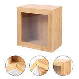 Alipis Wooden Box Wood Glass Storage Box Square Jewelry Display Case Unfinished Wood Box with Clear Window, Desktop Storage Box with Lid Stash Box Alipis