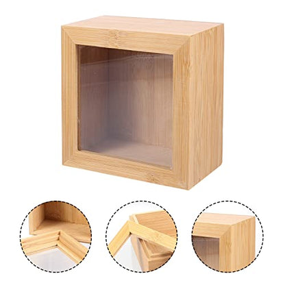 Alipis Wooden Box Wood Glass Storage Box Square Jewelry Display Case Unfinished Wood Box with Clear Window, Desktop Storage Box with Lid Stash Box