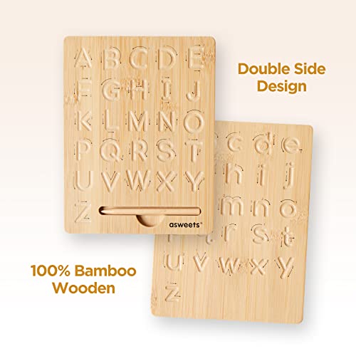 Asweets Montessori Wooden Alphabet Tracing Board,Wood Letter Practicing Board,Double-Sided Boards for Toddlers and Preschool Gifts for Kids Asweets